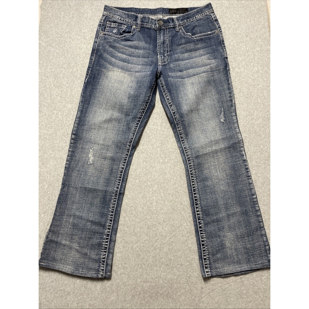 Vintage Axel Jeans Mens 34x34 On Tag (Altered Hem) Blue Denim Distressed Stretch